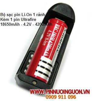 Bộ sạc pin Lithium Li-Ion BS-Ultrafire18650/BP1- kèm 1 pin sạc LI-ION Ultrafire 18650-4200mAh-4.2V | hết hàng