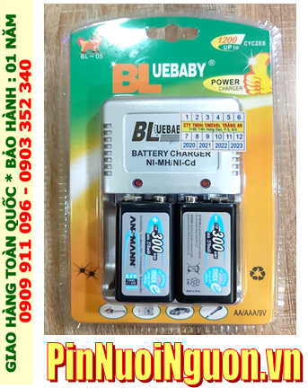BlueBaby BL-5; Bộ sạc pin 9v BlueBaby BL-5 kèm 2 pin sạc Ansman 9v 300mAh chính hãng