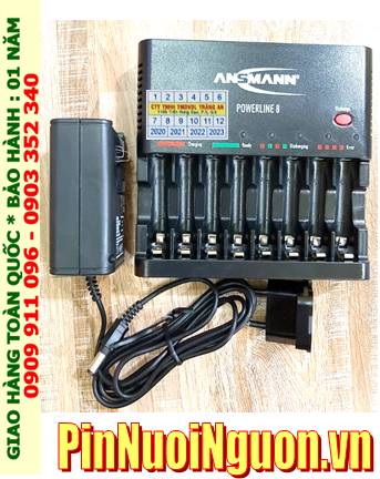 Ansman Powerline 8 _Máy sạc Powerline 8 có 08 khe sạc và cổng USB_ sạc được mỗi lần 1,2,3,4,5,6,7,8 pin AA-AAA