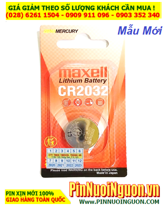 Maxell CR2032; Pin 3v lithium Maxell CR2032 (20mmx3.2mm) chính hãng Loại Vỉ 1viên _Cells in Japan (MẪU MỚI)