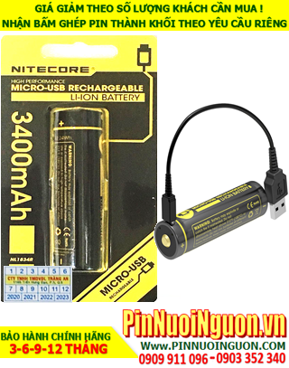 Pin VAPE _Pin sạc Nitecore NL1834R_18650 3.7v 3400mAh _thân Pin có cổng USB | HÀNG CÓ SẲN