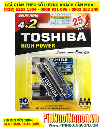 Toshiba LR03GCP BP6-2FPV; Pin AAA 1.5v Alkaline Toshiba LR03GCP BP6-2FPV (Vỉ 6viên)