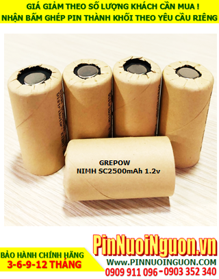 NiMh 1.2v SC2500mAh; Cell pin sạc NiMh 1.2v SC2500mAh; Pin sạc công nghiệp đầu bằng NiMh 1.2v SC2500mAh