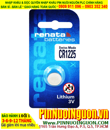 Pin Renata CR1225; Pin 3v Lithium Renata CR1225 _Made in Swiss (Loại Vỉ 1viên)