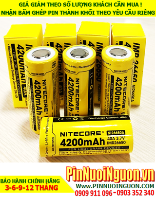 Nitecore IMR26650; Pin sạc 3.7v lithium Nitecore IMR26650  4200mAh (dòng xả 40A) for High Drain