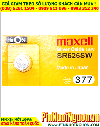 Maxell SR626SW _Pin 377; Pin đồng hồ 1.55v Silver Oxide Maxell SR626SW _Pin 377 chính hãng