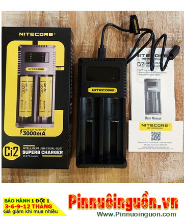Nitecore Ci2 _Máy sạc Pin 2 cổng USB (Pin Lithium 3.7v-4.2v 18650,14500, 16340, 21700, 26650,..và Pin NiMh) /Tự Ngắt