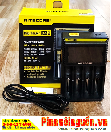 Nitecore D4; Máy sạc pin Nitecore D4 _04 khe sạc _Có màn hình LCD _Sạc được pin NiMh, NiCd, Lithium