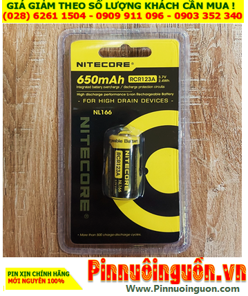 Nitecore RCR123A (NL166) ; Pin sạc 16340 lithium 3.7v Nitecore RCR123A  650mAh (NL166)