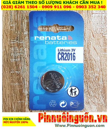 Renata CR2016, Pin Lithium 3.0v 90mAh Renata CR2016 chính hãng _Xuất xứ Thụy Sỹ (Loại Vỉ 1viên)