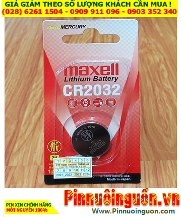 Maxell CR2032; Pin 3v lithium Maxell CR2032 1BS PRO Made in Japan (Loại Vỉ 1viên) _MẪU MỚI