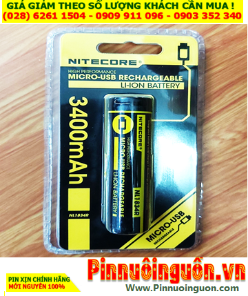 Pin Đèn Pin _ Pin sạc 18650 Lithium 3.7v Nitecore NL1834R 3400mAh _thân Pin có cổng USB