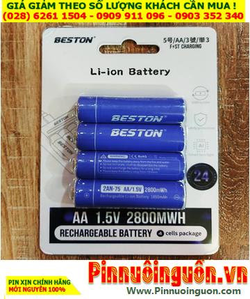 Beston 2AN-75, Pin sạc Lithium Li-ion 1.5v AA  Beston 2AM-75 (với 2800mWh=1850mAh) /Vỉ 4viên