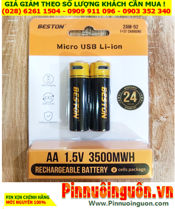 Pin đèn Pin _Pin sạc 1.5v micro USB Li-ion Beston 2AM-92 AA3500mWh (=2200mAh) / Vỉ 2 viên