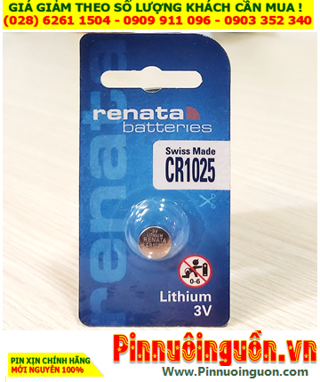 Renata CR1025, Pin đồng xu  3v lithium Renata CR1025 chính hãng /Loại vỉ 1viên