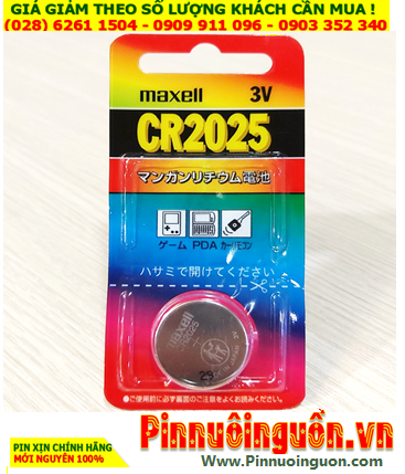 Maxell CR2025; Pin 3v lithium Maxell CR2025(1B) thị trường Nội địa Nhật _Vỉ pin ghi chữ nhật |Vỉ 1viên