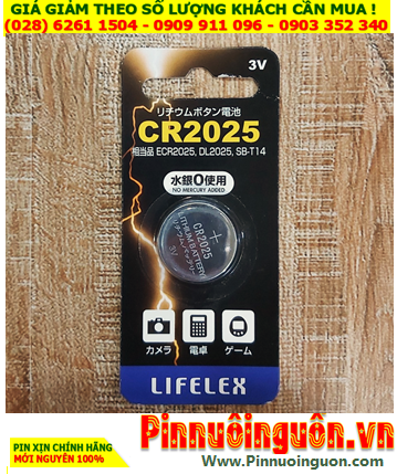 LIFELEX CR2025, Pin 3v lithium LIFELEX CR2025 thị trường Nội địa Nhật /Vỉ pin ghi chữ Nhật