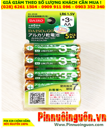 DAISO & GO LR6, Pin AA 1.5v Alkaline DAISO & GO LR6 /Thị trường Nội địa Nhật-Vỉ pin chữ Nhật (Vỉ 5viên)