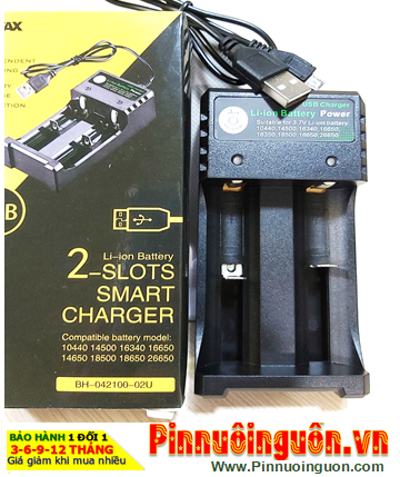 BMAX BH-042100-02U _Máy sạc Pin Lithium 2 Rảnh cổng sạc USB (sạc Pin 14500,18350,18650,18500,CR123A,...)