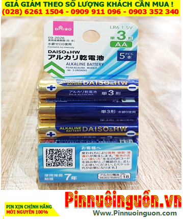 DAISO & HW LR6, Pin AA 1.5v Alkaline DAISO & HW LR6 /Thị trường Nội địa Nhật-Vỉ pin chữ Nhật (Vỉ 5viên)