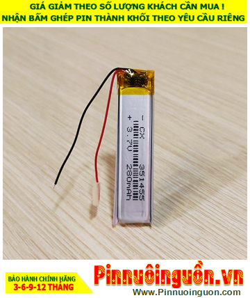Lipo 351455, Pin sạc 3.7v Li-Polymer 351455 (với 280mAh, 3.5mmx14mmx55mm) /Đã gắn mạch sạc sẳn