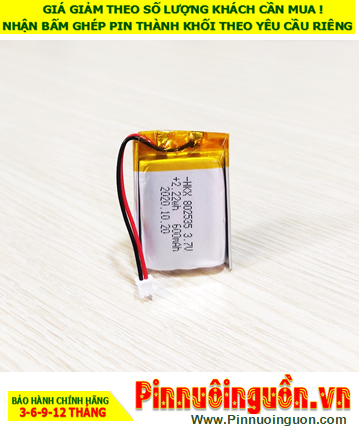 Lipo 802535, Pin sạc 3.7v Li-Polymer 802535 với 600mAh (8mmX25mmX35mm) /Đã gắn mạch sạc