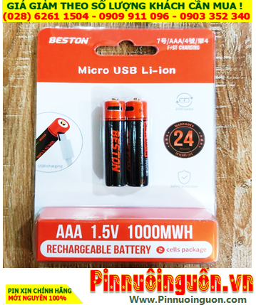 Beston 3AM-28, Pin lithium Li-ion AAA 1.5v Beston 3AM-28 Micro USB (với 1000mWh =690mAh /Vỉ 2viên
