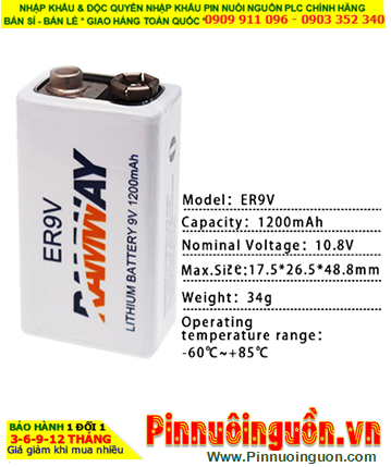 RAMWAY ER-9V; Pin nuôi nguồn RAMWAY ER-9V lithium 9v 1200mAh chính hãng