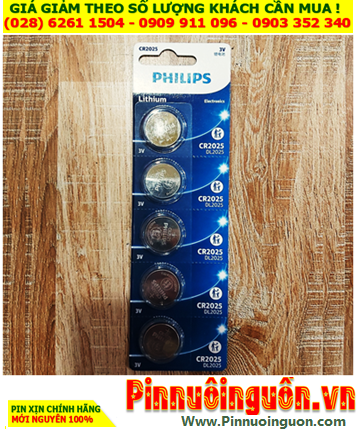 COMBO 01vỉ=5viên Pin 3v lithium Philips CR2025 /DL2025 chính hãng _Giá chỉ 75.000đ/ 5viên