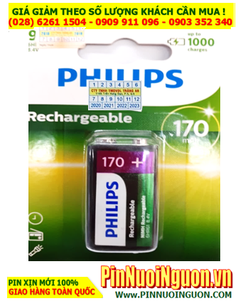 Philips 9VB1A17/97; Pin sạc 9v Philips 9VB1A17/97 6HR61 (170mAh) chính hãng /Loại vỉ 1 viên