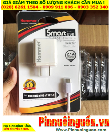 Hammer SN-H2.1A, Sạc di động Hammer Type C Smart USB SN-H2.1 /2.1A ( Android & IOS) /B.hành 3tháng