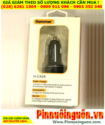 Hammer H-CA09, Cốc sạc xe hơi Hammer H-CA09 (DC 12-24V, DC 5.0-3.4A) chính hãng /B.hành 03 tháng