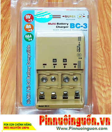 Super BC-3; Máy sạc pin Super BC-3 _04 khe sạc _Sạc 2-4 pin AA, AAA và 9v các hãng | Bảo hành 1 năm