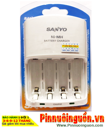 Máy sạc pin Sanyo NC-MQN06U _04 khe sạc _Sạc được 1,2,3,4 pin AA-AAA_tự tắt điện khi Pin sạc đầy