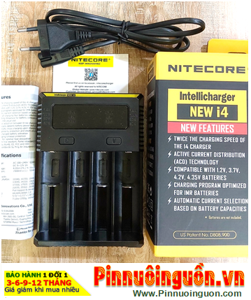 Nitecore New i4 _Máy sạc Pin Lithium & NiMh (18650, 18500, 16340, 14500, 21700, 26650, AA,C) /Tự ngắt điện