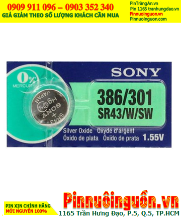 Sony SR43SW, 386; Pin đồng hồ 1.55v Silver Oxide Sony SR43SW _Pin 386 | HẾT HÀNG