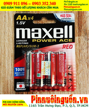 Maxell R6P(AR)/SUM-3, Pin tiểu AA 1.5v Maxell R6P(AR)/SUM-3/4P Power ACE _Xuất xứ Indonesia /Vỉ 4viên