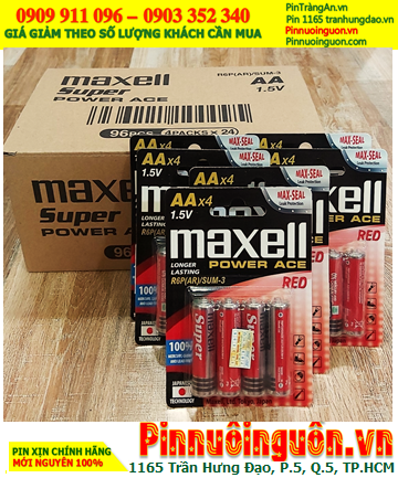COMBO 01hộp=96viên Pin  AA 1.5v Maxell R6P(AR)/SUM-3/4P Power ACE  _Giá chỉ 285.000/Hộp 96viên