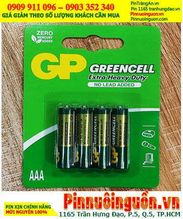 GP GreenCell 24G-2U4 /Pin R03, Pin đũa AAA 1.5v  GP GreenCell 24G-2U4 Extra Heavy Duty /Loại vỉ 04viên