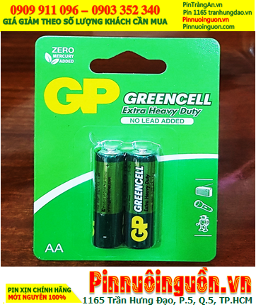 GP GreenCell 15G-2U2 /R6, Pin tiểu AA 1.5v GP GreenCell 15G-2U2 Extra Heavy Duty chính hãng /Loại Vỉ 02viên