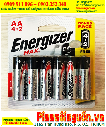 Energizer E91 /LR6; Pin AA Alkaline 1.5v Energizer E91/LR6 (Xuất xứ Singapore) /Loại vỉ 6viên