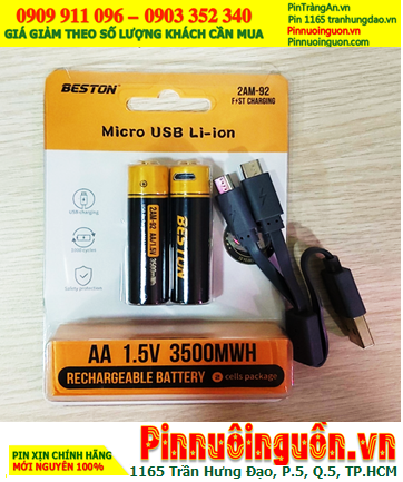 Beston 2AM-92, Pin sạc Lithium Li-ion AA 1.5v Micro USB Beston 2AM-92 (với AA3500mWh =2200mAh)/ Vỉ 2viên
