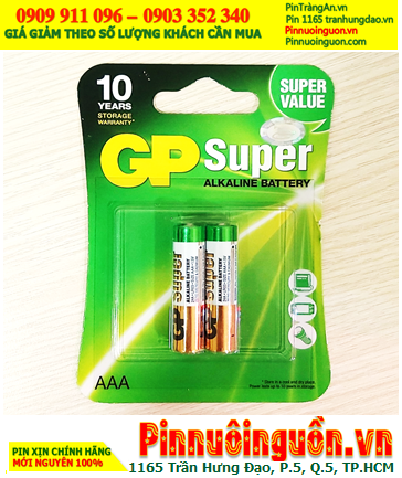 Pin GP SUPER 24A-2U2; Pin Alkaline 1.5v AAA GP SUPER 24A-2U2 chính hãng (Loại Vỉ 2viên)