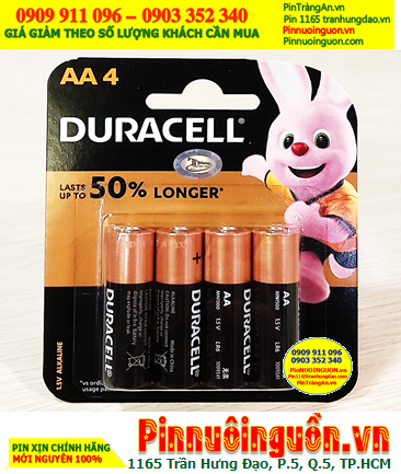 Duracell LR6 MN1500, Pin AA 1.5v alkaline Duracell LR6 MN1500B4 (Lasts up to 50% longer) /Vỉ 4viên