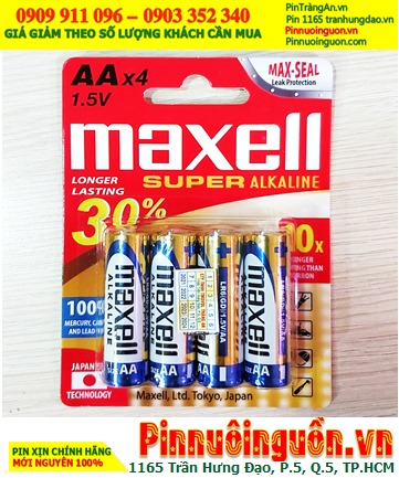 Maxell LR6(GD)4B, Pin tiểu AA 1.5v super alkaline Maxell LR6(GD)4B - MẪU MỚI /Loại vỉ 4viên
