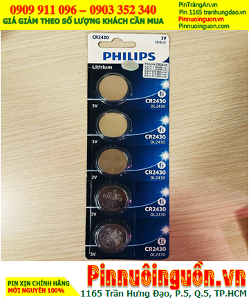 COMBO mua 01vỉ=5viên Pin 3v lithium Philips CR2430 chính hãng _Giá chỉ 125.000đ / vỉ 5viên