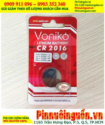 Voniko CR2016 _Pin đồng xu 3v lithium Voniko CR2016 chính hãng (Loại vỉ 1viên)