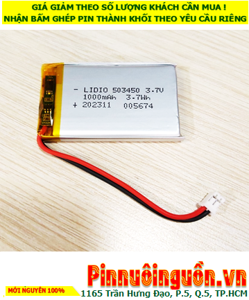 LP-503450, Pin sạc 3.7v Li-polymer LP-503450 (5mmx34mmx50mm) 1000mAh, đã có gắn mạch sạc