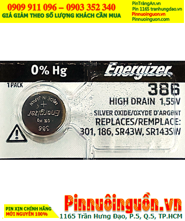 Pin SR43SW Pin 386, Pin cúc áo 1.55v Silver Oxide Energizer SR43SW Pin 386 /Xuất xứ NHẬT