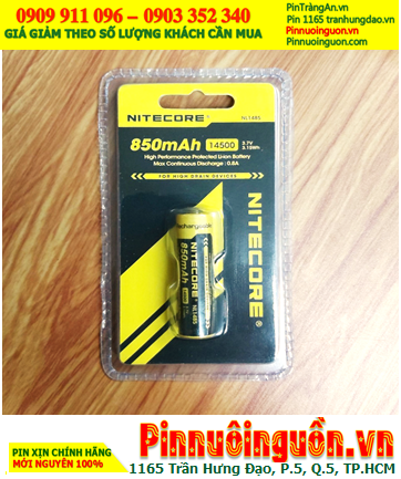 Pin đèn pin 3.7v 14500 Nitecore NL1485 (14500); Pin sạc 3.7v AA850mAh (14500) Lithium-Ion Nitecore NL1485 (3.15Wh)